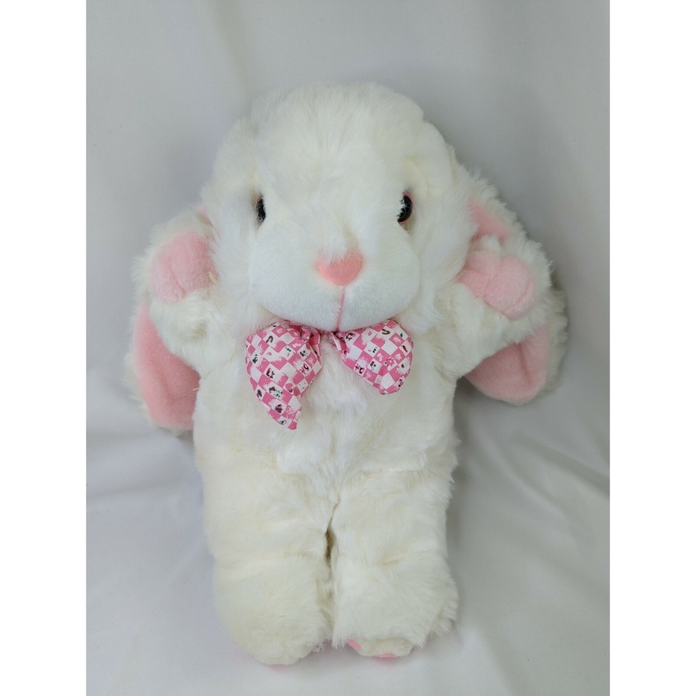 Main Joy White Rabbit Plush 16 Inch Lop Ears Pink Ears Stuffed Animal Toy